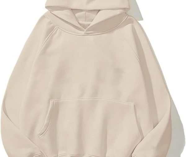 Women Solid Basic Fleece Letter Loose Hoodie Sweatshirt Long Sleeve Kangaroo Pocket Drop Shoulder Pullovers Top