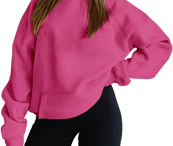 Women Pullover Sweatshirt Long Sleeve Hoodies Kangaroo Pocket Fleece Basic Sweater