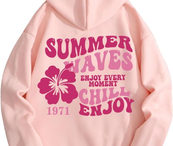 Womens Sweatshirt Graphic Hoodies Letter Print Casual Long Sleeve Drawstring Pullover Tops with Pocket