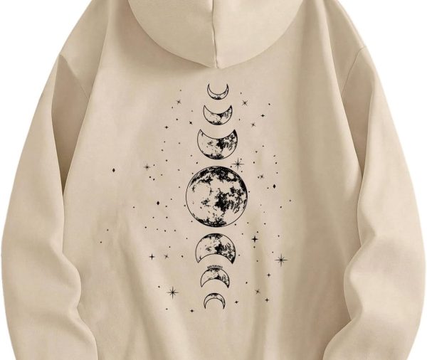 Women's Graphic Hoodies Drawstring Long Sleeve Moon Print Sweatshirt Pullover Fall Tops