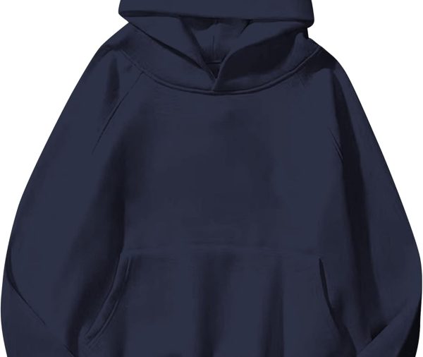 Women Solid Basic Fleece Letter Loose Hoodie Sweatshirt Long Sleeve Kangaroo Pocket Drop Shoulder Pullovers Top