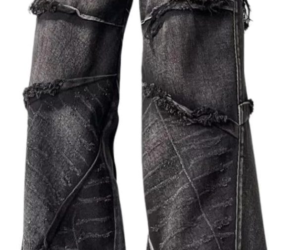 Men Baggy Jeans  Hip Hop Pants Stacked Jeans for Women Mid Rise Fashion Grunge Streetwear Clothes Black