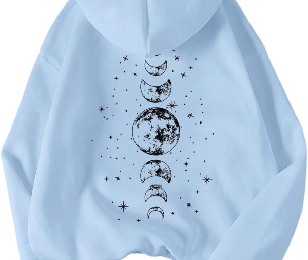 Women's Graphic Hoodies Drawstring Long Sleeve Moon Print Sweatshirt Pullover Fall Tops
