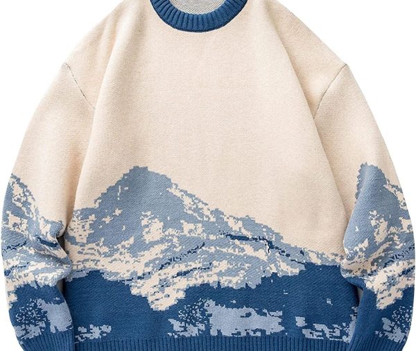 Men Sweaters  Graphic Casual Cable Knitted Jumper Pullover Cute Unisex Crewneck Retro Couple Tops