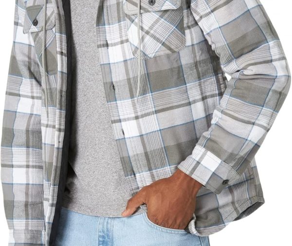 Men Long Sleeve Quilted Lined Flannel Shirt Jacket with Hood