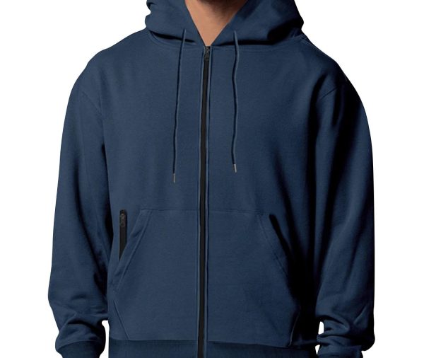 Cotton Zip Up Hoodie for Men Fall Winter Casual Jacket with Hood Pockets Solid Color Sports Sweatshirt Coat (L, Navy)