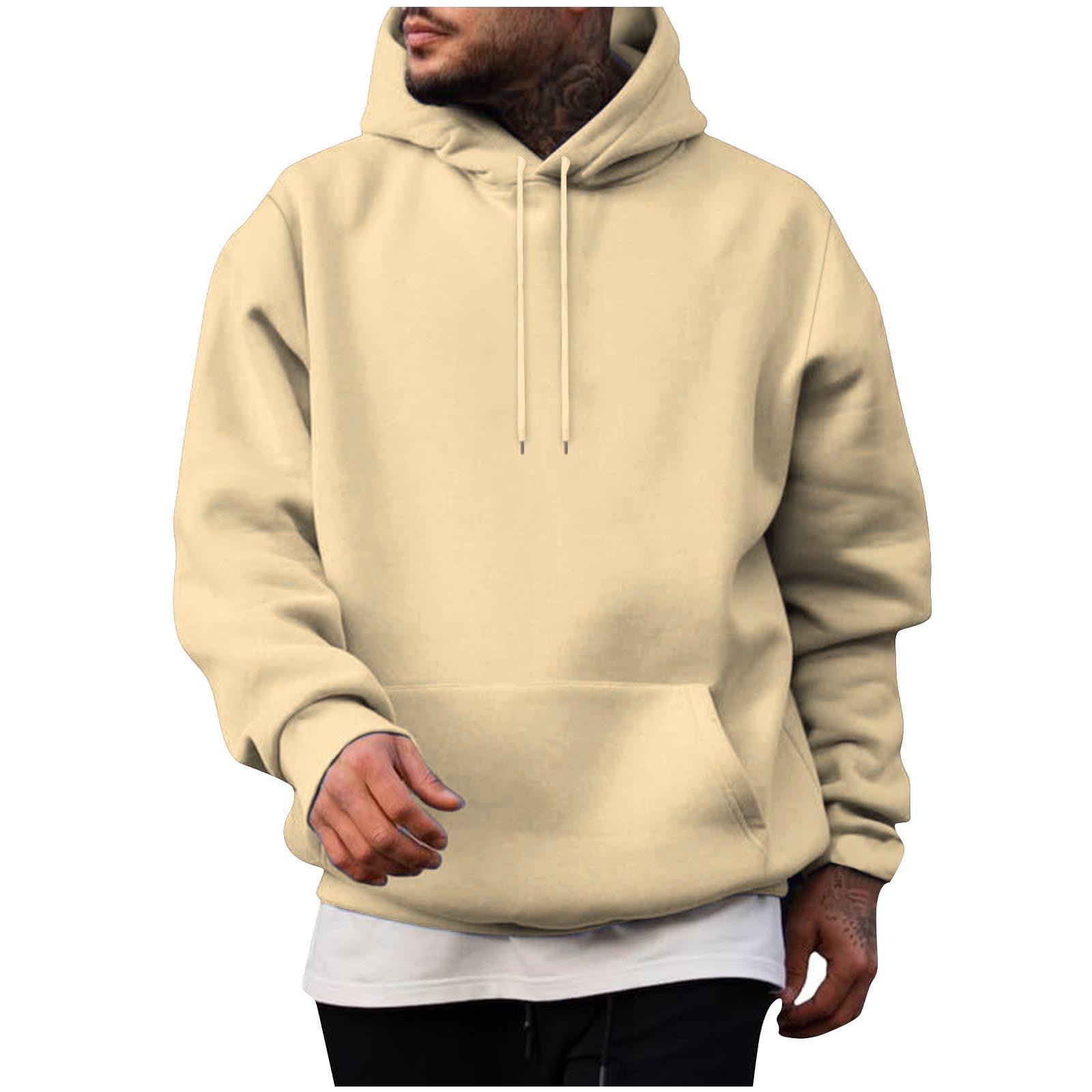 Mens Hoodies Long Sleeve Hoodies for Men Outdoor Sports Casual Mens Hoodies Pullover Sweatshirt With Pocket, Beige 3XL